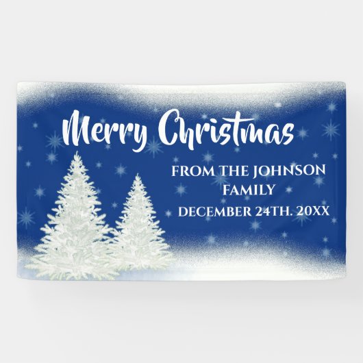Moderne Blauwe Spar Kerst Spandoek (Horizontaal)