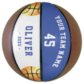 Moderne Blauwe Speler Kids Gepersonaliseerd Basketbal (Verticaal)