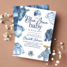 Moderne Blauwe Spijkerbaby Denim Thema Baby Shower