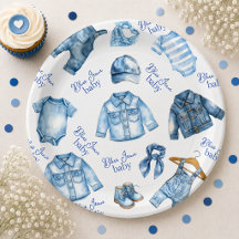 Moderne Blauwe Spijkerbaby Denim Thema Baby Shower