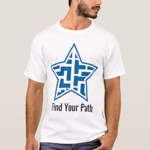 Moderne Blauwe Ster Doolhof Geometrisch Patroon T-shirt