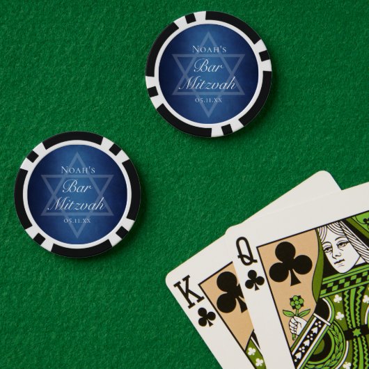 Moderne Blauwe Ster van David Aangepaste Bar Mitsw Poker Chips (Pokertafel (Dubbel))