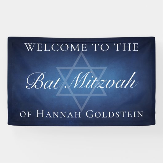 Moderne Blauwe Ster van David Bat Mitzvah Party Spandoek (Horizontaal)