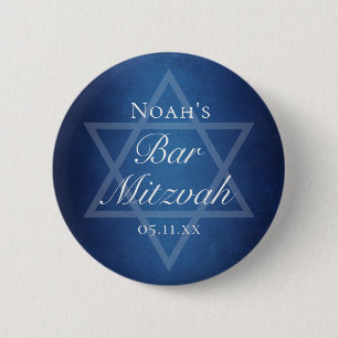 Moderne Blauwe Ster van David Formele Bar Mitzvah  Ronde Button 5,7 Cm