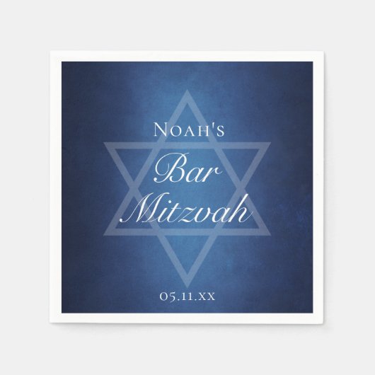 Moderne Blauwe Ster van David Formele Bar Mitzvah Servet (Voorkant)