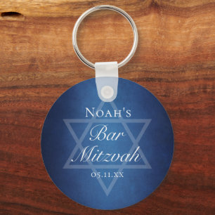 Moderne Blauwe Ster van David Formele Bar Mitzvah  Sleutelhanger