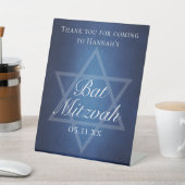 Moderne Blauwe Ster van David Formele Bat Mitzvah  Reclamebord Met Voetstuk (Insitu)