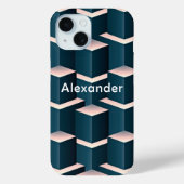 Moderne blauwe stijlvolle vierkanten blokken perso Case-Mate iPhone case (Achterkant)