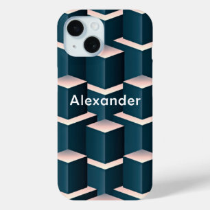 Moderne blauwe stijlvolle vierkanten blokken perso iPhone 15 case