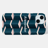 Moderne blauwe stijlvolle vierkanten blokken perso Case-Mate iPhone case (Achterkant (horizontaal))