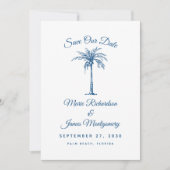 Moderne Blauwe Strand Bruiloft Save the Date (Voorkant)