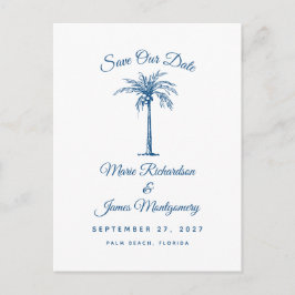 Moderne Blauwe Strand Bruiloft Save the Date Aankondigingskaart
