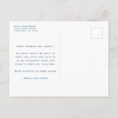 Moderne Blauwe Strand Bruiloft Save the Date Aankondigingskaart (Achterkant)