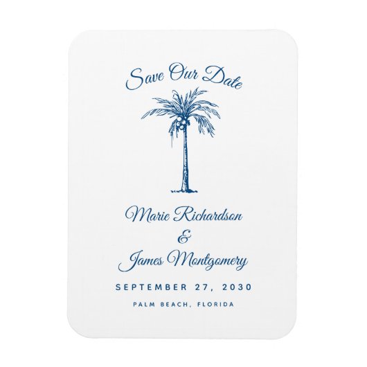 Moderne Blauwe Strand Bruiloft Save the Date Magneet (Verticaal)