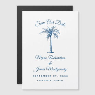 Moderne Blauwe Strand Bruiloft Save the Date Magnetische Uitnodiging