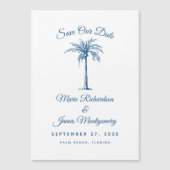 Moderne Blauwe Strand Bruiloft Save the Date Magnetische Uitnodiging (Voorkant)