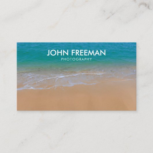 Moderne blauwe strand fotografie visitekaartje (Voorkant)