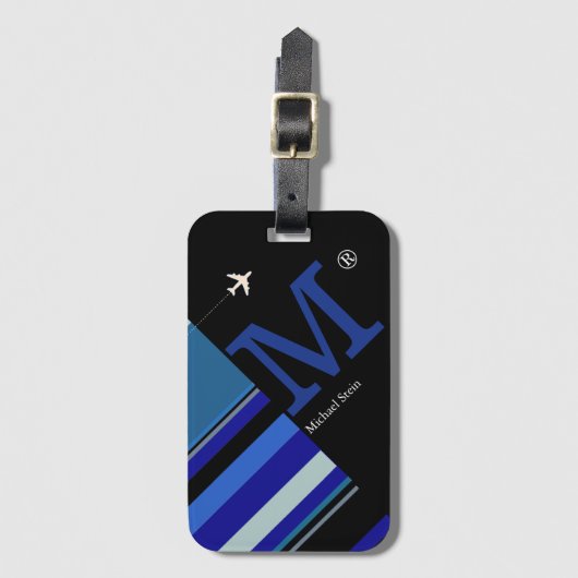 Moderne blauwe strepen Custom Air Travel Bagagelabel (Voorkant (verticaal))