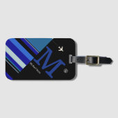 Moderne blauwe strepen Custom Air Travel Bagagelabel (Voorkant (horizontaal))