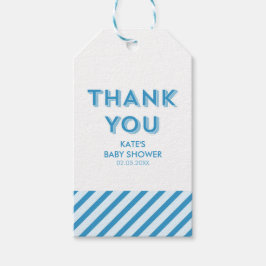 Moderne blauwe strepen dank u Baby shower Cadeaulabel