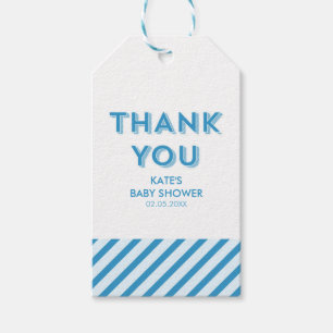 Moderne blauwe strepen Dank u Baby shower Cadeaulabel