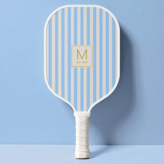 Moderne blauwe strepen Eenvoudige gouden initiaal Pickleball Paddle
