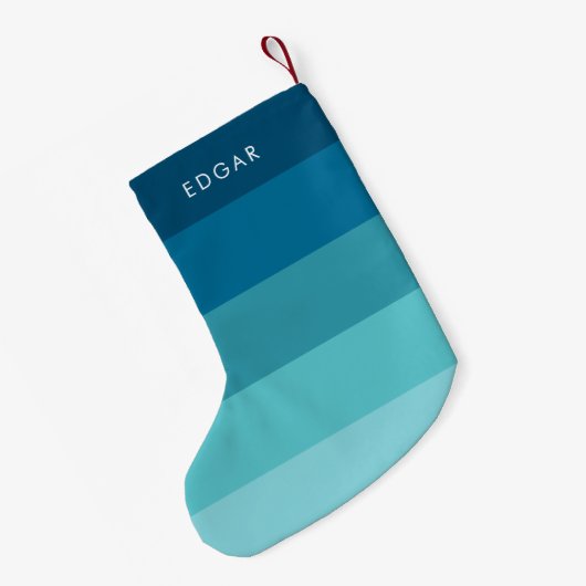 Moderne blauwe strepen kleine kerstsok (Achterkant (Hangend))