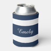 Moderne Blauwe Strepen Naam Blikjeskoeler (Blikje Voorkant)