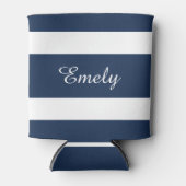 Moderne Blauwe Strepen Naam Blikjeskoeler (Voorkant)