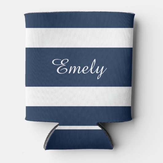 Moderne Blauwe Strepen Naam Blikjeskoeler (Voorkant)