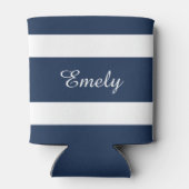 Moderne Blauwe Strepen Naam Blikjeskoeler (Achterkant)