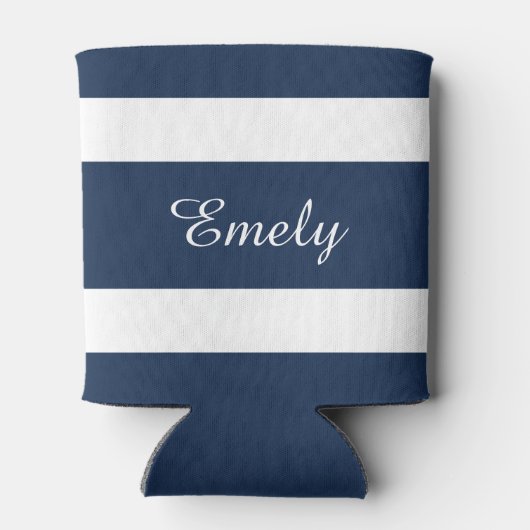 Moderne Blauwe Strepen Naam Blikjeskoeler (Achterkant)