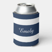 Moderne Blauwe Strepen Naam Blikjeskoeler (Blikje Achterkant)