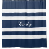 Moderne Blauwe Strepen Naam Douchegordijn (Voorkant)