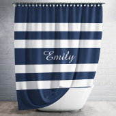 Moderne Blauwe Strepen Naam Douchegordijn