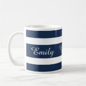 Moderne Blauwe Strepen Naam Koffiemok (Links)