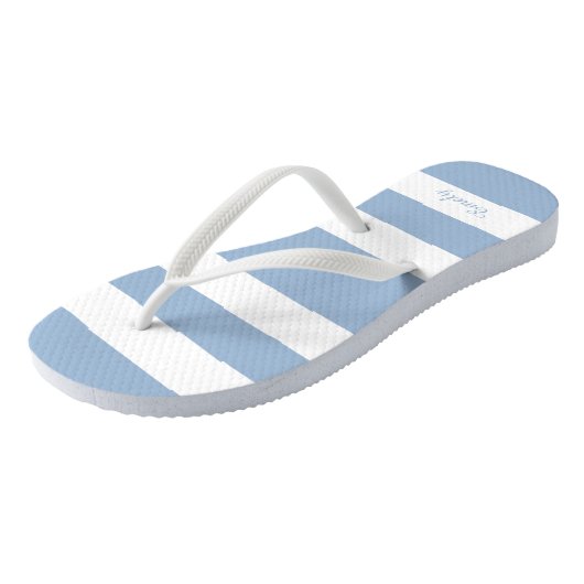 Moderne Blauwe Strepen Naam Teenslippers (Schuin)