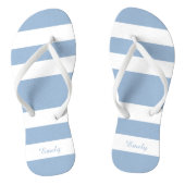 Moderne Blauwe Strepen Naam Teenslippers (Voetbed)