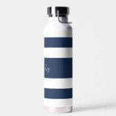 Moderne Blauwe Strepen Naam Waterfles (Links)