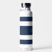 Moderne Blauwe Strepen Naam Waterfles (Rechts)