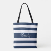 Moderne Blauwe Strepen Patroonnaam Tote Bag (Achterkant)