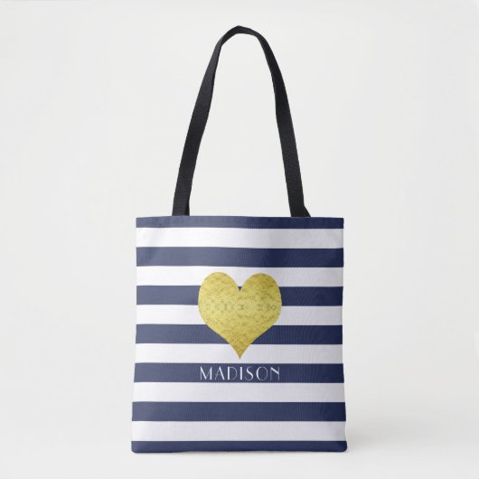 Moderne Blauwe Strepen Patroonnaam Tote Bag (Voorkant)