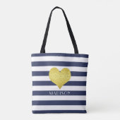 Moderne Blauwe Strepen Patroonnaam Tote Bag (Achterkant)