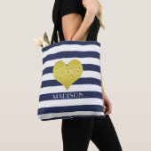 Moderne Blauwe Strepen Patroonnaam Tote Bag (Dichtbij)