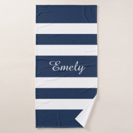 Moderne Blauwe Strepen Script Bad Handdoek