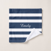 Moderne Blauwe Strepen Script Bad Handdoek (Wasdoekje)