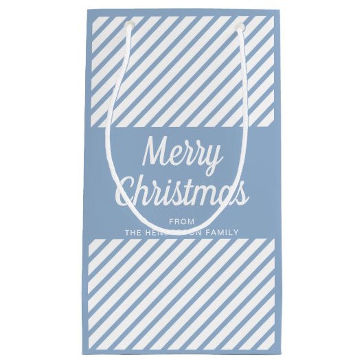 Moderne Blauwe Strepen Script Prettig Kerstfeest Klein Cadeauzakje (Voorkant)