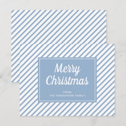 Moderne Blauwe Strepen Vrolijk Kerstfeest Briefkaart (Voorkant / Achterkant)
