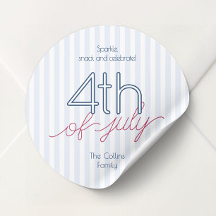 Moderne blauwe strepen Zomerfeest 4 juli Viering Ronde Sticker