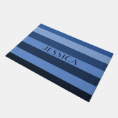 Moderne blauwe strepenpatroon aangepaste naam deurmat (Schuin)